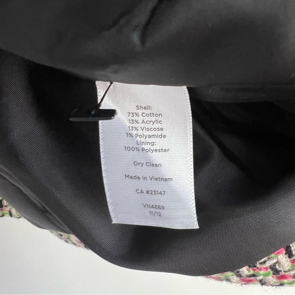 Talbots Jacket 10 Pink Green Neon Tweed Fringe Button Up Fray Edges Lined Coat - Picture 7 of 11